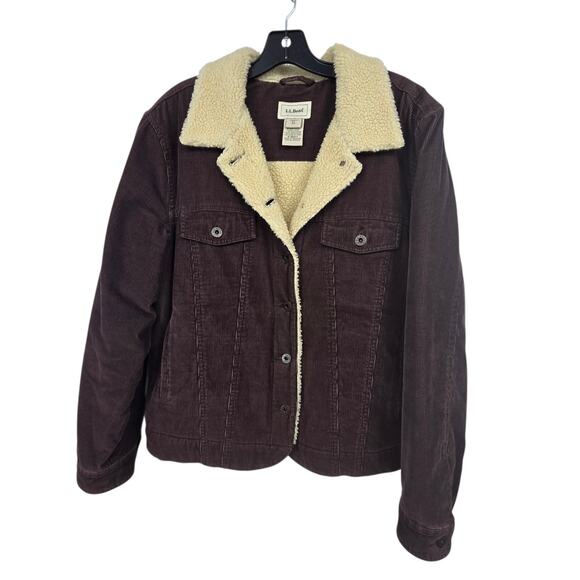 Vintage LL Bean 90s Y2K Corduroy Sherpa Lined Trucker Jacket Womens XL Brown - Picture 1 of 14